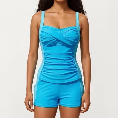Женский комплект из 2 предметов: топ-танкини Color Block и комплект для плавания Boyshort Bottom светло-голубого цвета