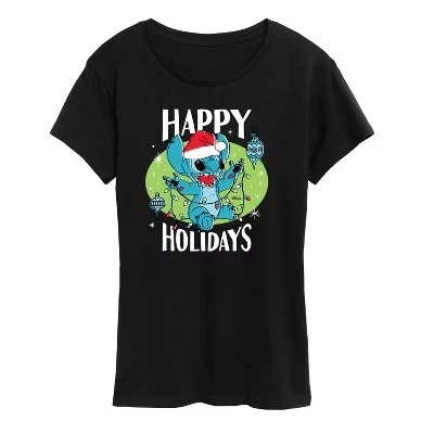 Женская футболка с коротким рукавом и рисунком Happy Holidays Christmas, черная