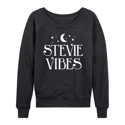 Женская - - Stevie Vibes-Женская рубашка из французского махра с длинным рукавом Легкая рубашка из французского махра с широким вырезом и длинным рукавом с графическим рисунком heather charcoal