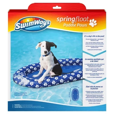 Плавательные дорожки Paddle Paws Spring Float Dog Raft, Переносные надувные поплавки для собачьего бассейна с чехлом для переноски, Маленькие (0-65 фунтов), Синие