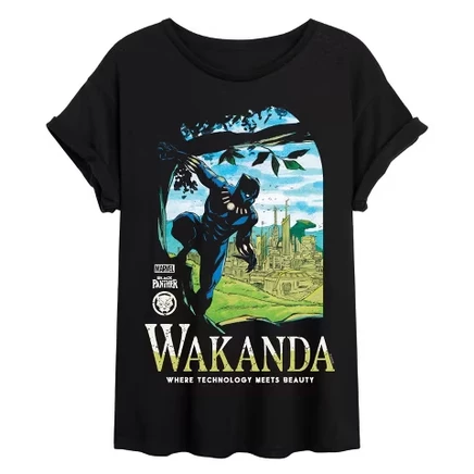 Женская футболка с объемным рисунком Black Panther Wakanda Destination, цвет черный