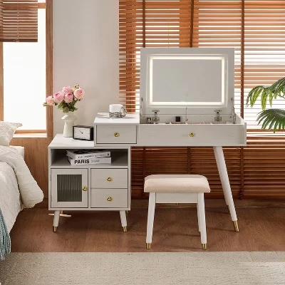 Туалетный столик ModernLuxe 3-в-1 с зеркалом, белый