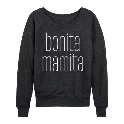 Женская - - Bonita Mamita Легкая французская махровая рубашка Bonita с широким вырезом и длинным рукавом с графическим рисунком heather charcoal