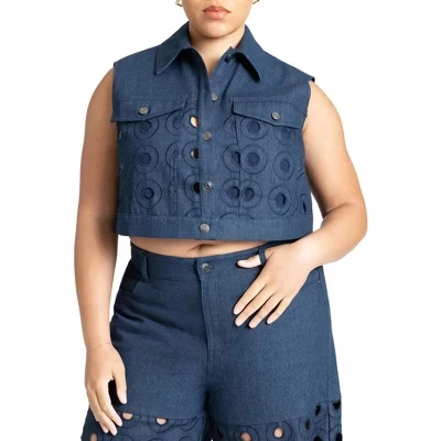 Женская джинсовая жилетка Eloquii Circular Cutout, темный деним