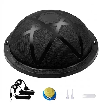 23-дюймовый тренажер Half Exercise Ball, балансировочный мяч грузоподъемностью 660 фунтов с эспандерами и ножным насосом, стабилизирующий мяч для йоги для основной тренировки в домашнем тренажерном зале