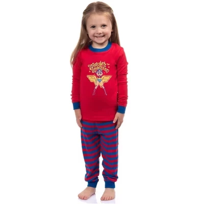 Пижамный комплект с логотипом персонажа DC Comics Girls Wonder Woman Красный красный