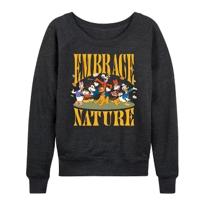 Женская рубашка Embrace Nature из легкого французского махрового материала с широким вырезом и длинным рукавом, выполненная в графическом стиле heather charcoal
