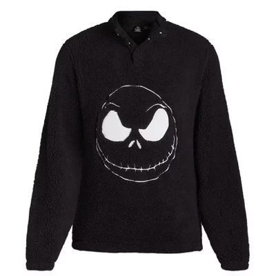 Мужской пуловер Nightmare Before Christmas, свитер Jack Skellington для взрослых, пушистая куртка на застежке 1/4, черный