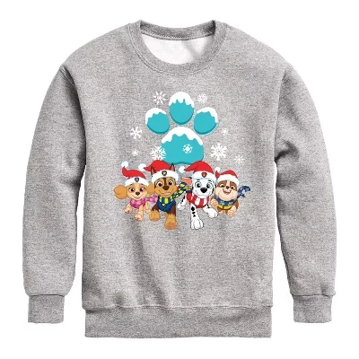 Флисовая толстовка с длинным рукавом Athletic Heather для мальчиков - Paw Patrol - Щенячья группа с рисунком снежного отпечатка лапы