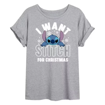 Женская футболка Lilo & Stitch «Стич на Рождество», серая