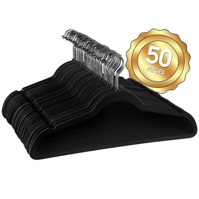 Домашний набор вешалок для одежды из флокированного бархата из 50 предметов черного цвета