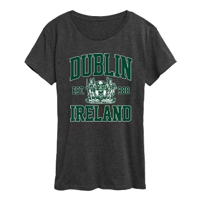 Женская футболка Dublin Collegiate зеленого цвета с коротким рукавом и графическим рисунком heather charcoal