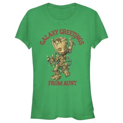 Женская футболка Juniors Womens Christmas Groot Galaxy Поздравляет тетю с Рождеством