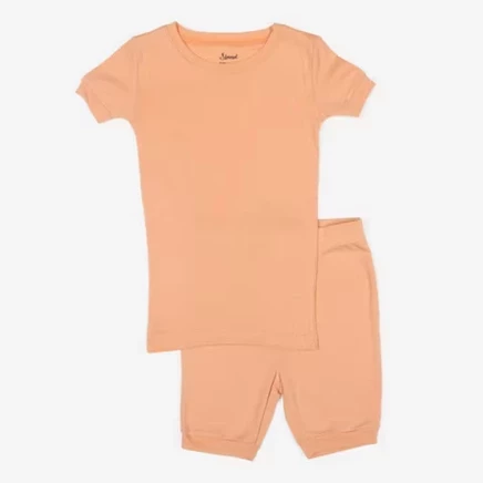 Детская однотонная короткая пижама из хлопка Leveret Kids из двух частей персикового цвета