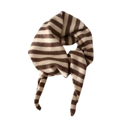 Striped Knit Scarf Lightweight Soft Stretch Fabric for Easy Styling 43.5×15 Inches coffee