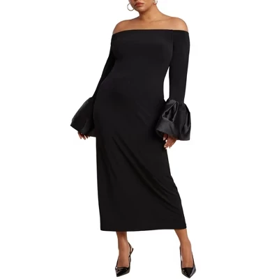 Женское платье Eloquii Off Shoulder Maxi, черное