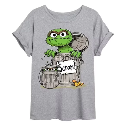 Женская футболка Sesame Street Oscar Grouch оверсайз, серый