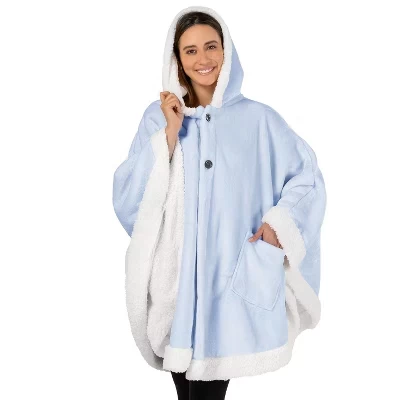 Одеяло с капюшоном Angel Wrap для взрослых женщин, пригодное для носки уютное одеяло-накидка из флиса, накидка-шаль светло-голубого цвета