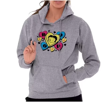 Betty Boop Conversation Hearts Милая толстовка с капюшоном Женская лицензионная спортивная серая