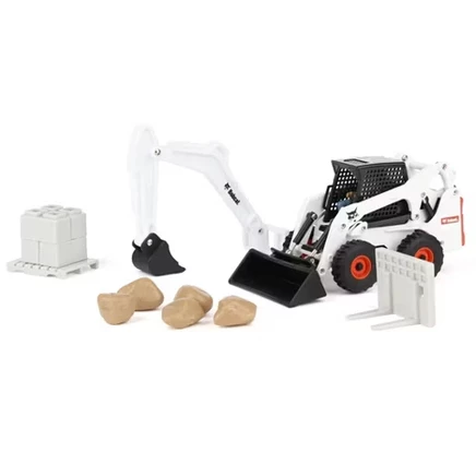 Конструктор с бортовым поворотом Bobcat – Масштаб 1:32 – Литая игрушка с бортовым поворотом - Игровой набор из 15 предметов с 3 сменными насадками – Для детей от 3 лет