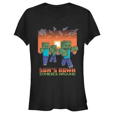Женская футболка Minecraft Sun's Down Zombies Around, черная