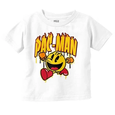 Графическая футболка для малышей с логотипом пожарной видеоигры PACMAN, Лицензионная белая