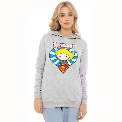Женская толстовка с капюшоном Supergirl Chibi Supergirl Heart Pullover серого цвета