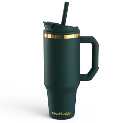 Изолированный стакан FrostBuddy Thicc Buddy | Доступен в размерах 40 и 50 унций | Нержавеющая сталь + Держатель для гигиенической помады emerald elegance