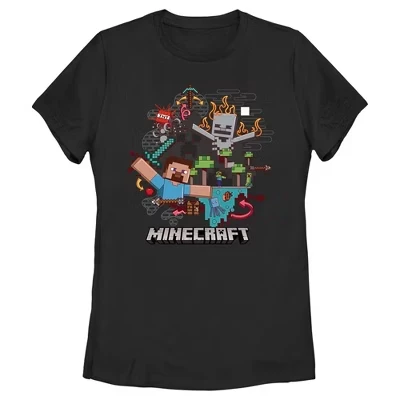 Женская футболка Minecraft Steve и скелет, черная