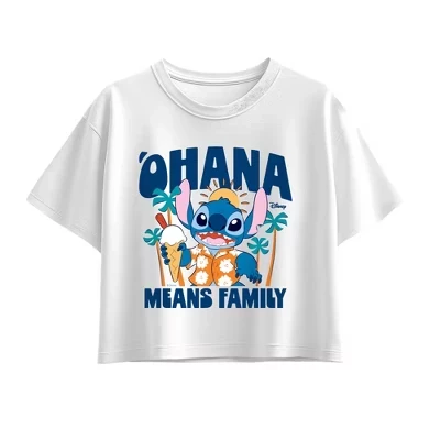 Футболка Ohana Family Fun Stitch с коротким рукавом и квадратным рисунком белого цвета