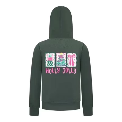 Рождественская коллекция Holly Jolly Girls с капюшоном на молнии – Розовая праздничная толстовка зеленого цвета