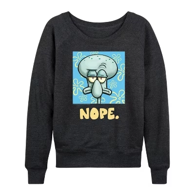 Женская легкая махровая рубашка Nope Squidward с широким вырезом и длинным рукавом с графическим рисунком heather charcoal