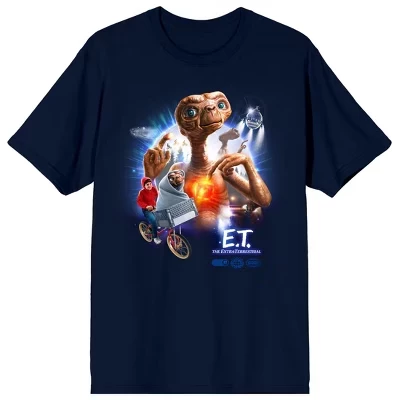 E.T. Elliott Biking & E.T. Poster Art Взрослая темно-синяя футболка с круглым вырезом и коротким рукавом синего цвета