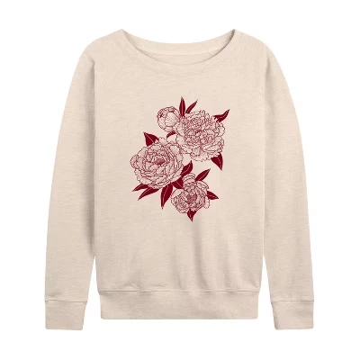 Women's -  - Peonies Lightweight French Terry Wide Neck Long Sleeve Graphic Shirt birch