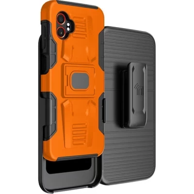 Комбинированный чехол для Samsung Galaxy XCover 7 Pro - Прочный чехол для телефона с подставкой и держателем кобуры с зажимом для ремня оранжевый