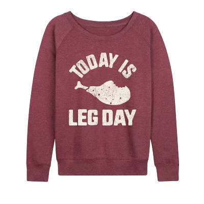 Женская рубашка - - Today Is Leg Day Легкая французская махровая рубашка с широким вырезом и длинным рукавом с графическим рисунком heather maroon
