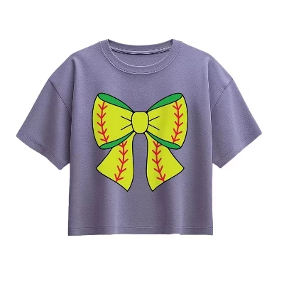 Softball Bow Short Sleeve Boxy Graphic T-Shirt periwinkle