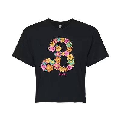 Женская укороченная футболка Barbie Floral Logo, черная