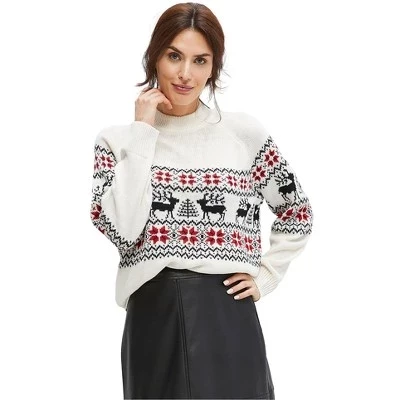 Свитер с имитацией шеи Ellos Fair Isle белый