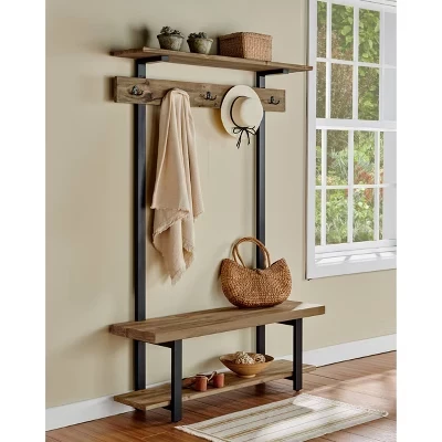Вешалка Pomona Alaterre Furniture со скамьей, коричневая