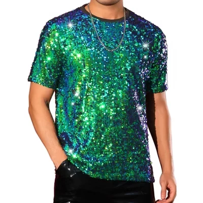 Мужская футболка с коротким рукавом и круглым вырезом Regular Fit Party Club Sparkly Disco с блестками зеленого цвета