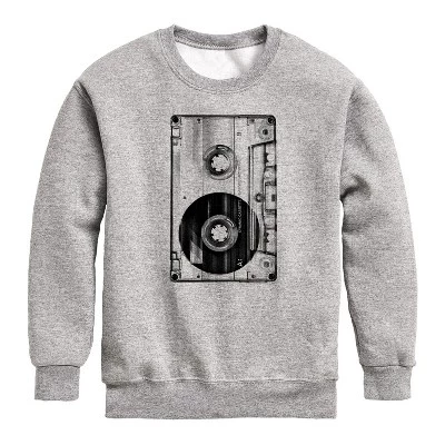 Big Cassette Tape Graphic Long Sleeve Fleece Sweatshirt athletic heather