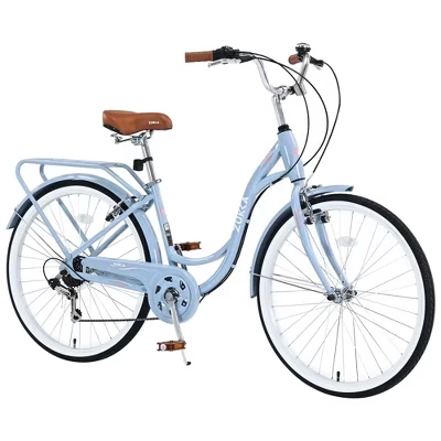 24/26-ДЮЙМОВЫЙ женский велосипед Cruiser со стальной рамой, женский велосипед с задней стойкой и 7-ступенчатой системой, Велосипед для девочек-подростков и взрослых синего цвета