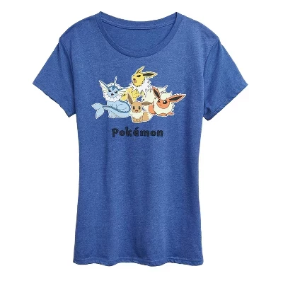 Женская футболка с изображением покемонов Eevee и Eeveelutions Group с коротким рукавом heather royal blue
