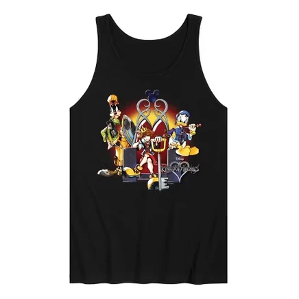 Мужская майка с рисунком Sora, Goofy и Donald, черная