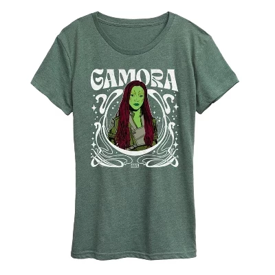 Женская футболка Guardians of the Galaxy Gamora в стиле модерн с коротким рукавом и рисунком heather juniper