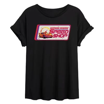 Женская футболка с объемным рисунком Lightning McQueen Speed Shop черного цвета