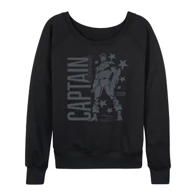 Women's -  - Captain America Monochrome Lightweight French Terry Wide Neck Long Sleeve Graphic Shirt black
