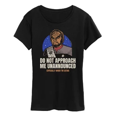 Женская футболка Worf Do Not Approach Me с коротким рукавом и графическим рисунком, черная