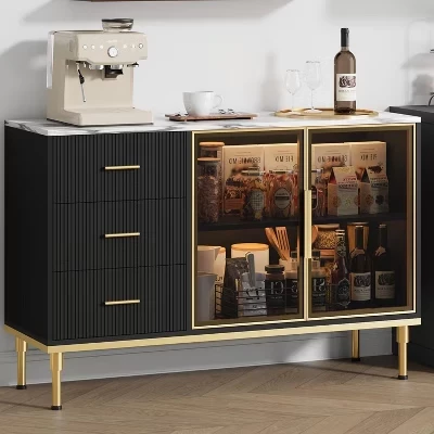 Буфет Acekool 118 см с имитацией мрамора, черный
